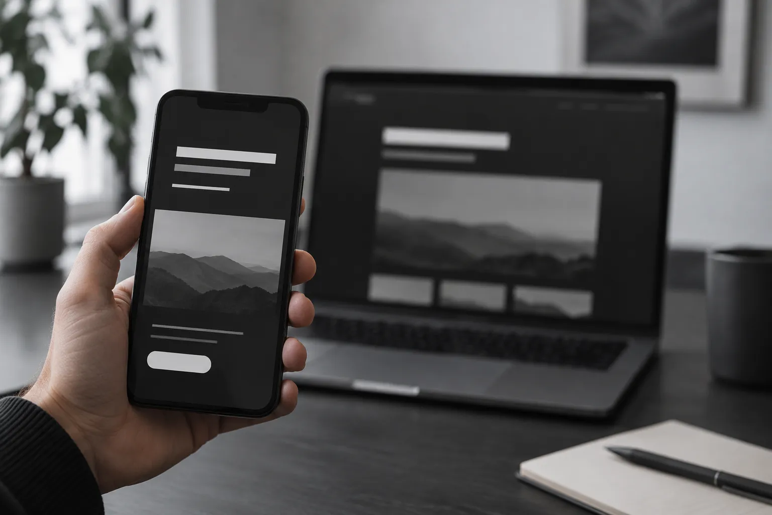 Designkonzept: dieselbe Webseite auf Smartphone und Laptop
